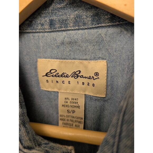 Vintage Eddie Bauer Polo Shirt Striped Cotton Denim Collar Y2K Preppy - Picture 2 of 4